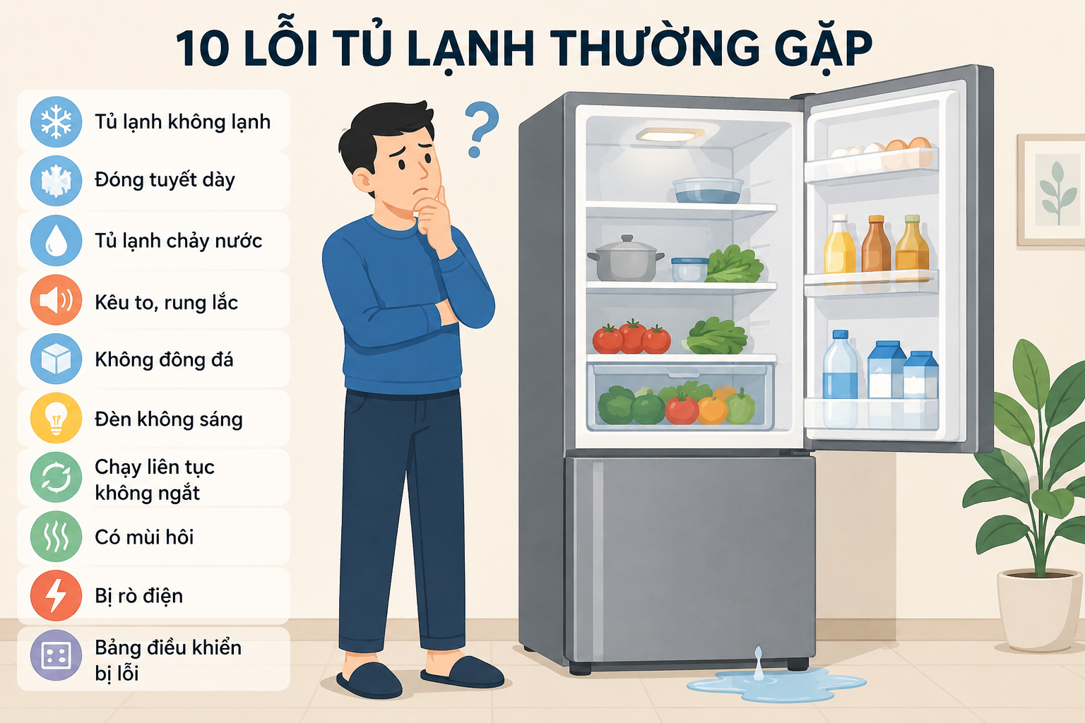 10 lỗi tủ lạnh thường gặp và cách xử lý
