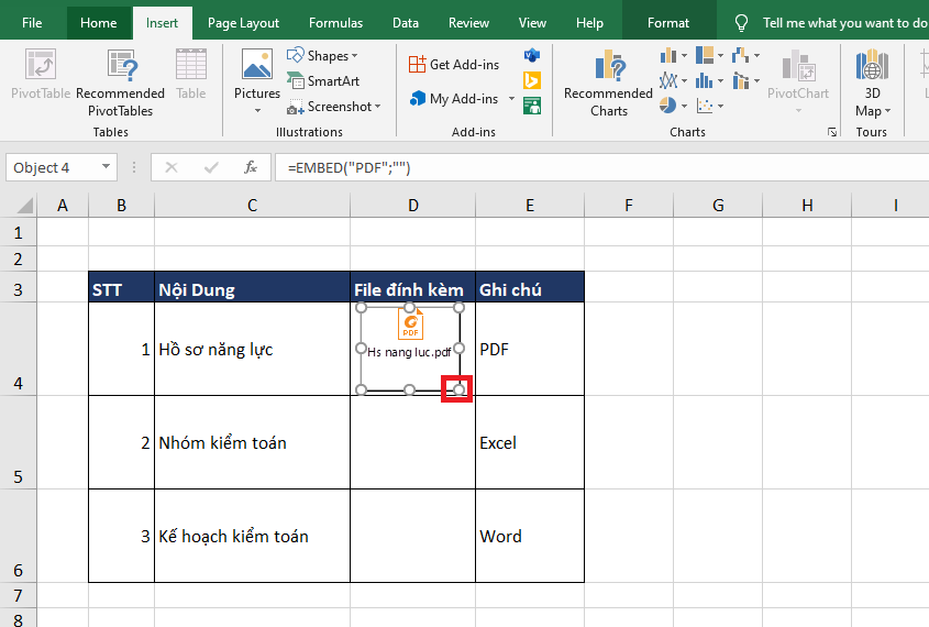 Cách đính kèm, chèn file PDF, Word, PowerPoint vào Excel dễ dàng nhất