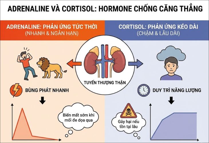 Sự khác nhau giữa Adrenaline và Cortisol
