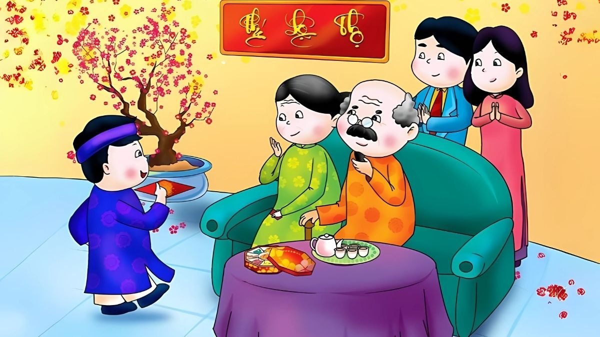 Hình ảnh gia đình đoàn tụ mang lại cảm giác ấm áp cho background Tết