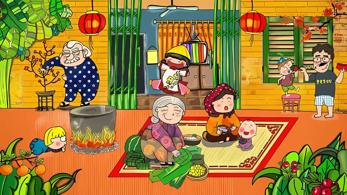 Hình ảnh gia đình đoàn tụ mang lại cảm giác ấm áp cho background Tết