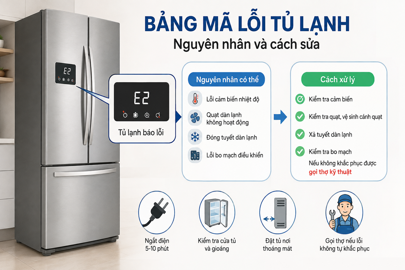 Bảng mã lỗi tủ lạnh - Nguyên nhân và cách sửa 