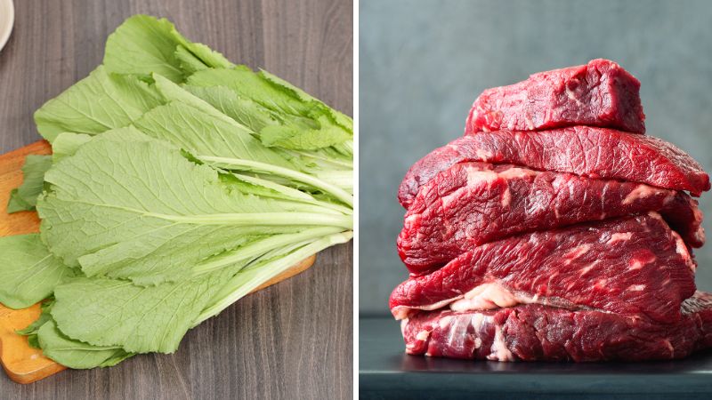 Nguyên liệu làm món bò cuốn cải xanh nướng