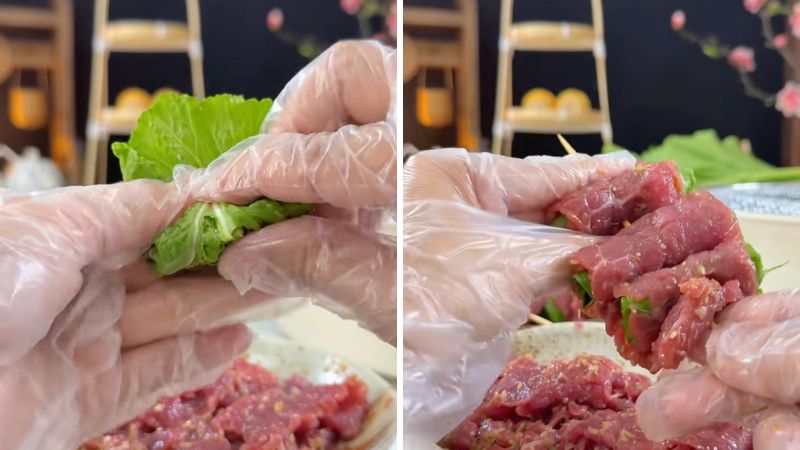 Cuốn bò và cải xanh