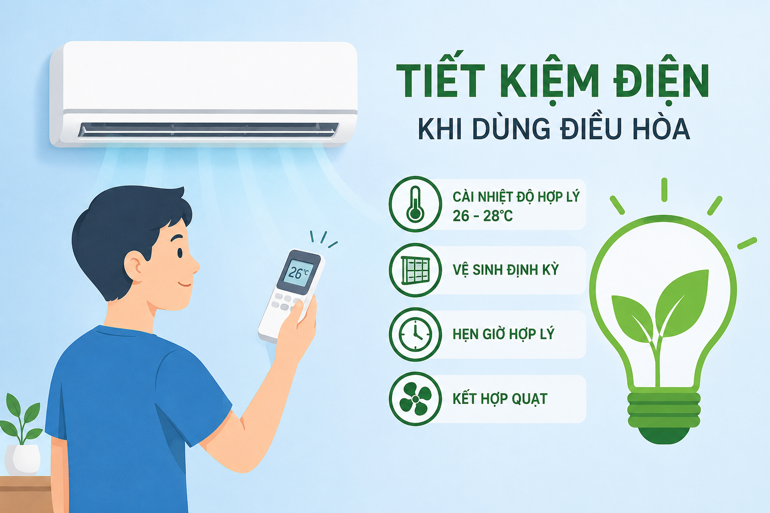 Cách tiết kiệm điện khi dùng điều hòa hiệu quả
