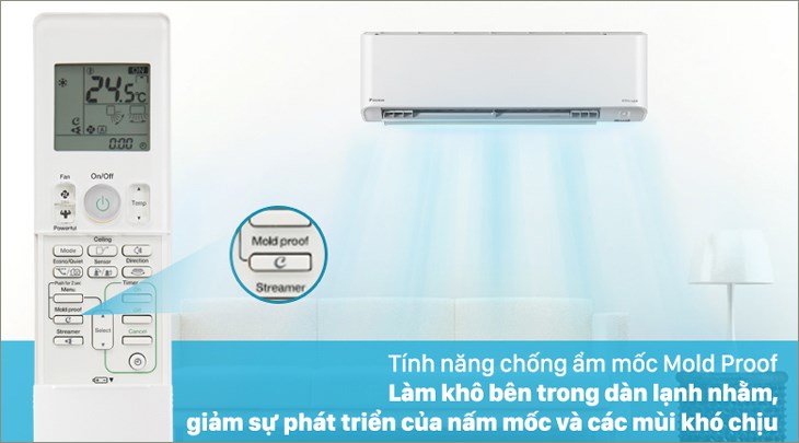 Chế độ MOLD/MOLD PROOF trên máy lạnh giúp hong khô dàn lạnh, ngăn ngừa ẩm mốc và mùi hôi hiệu quả