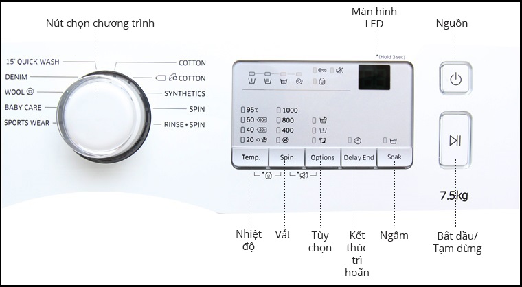 Chọn chế độ giặt máy giặt Samsung