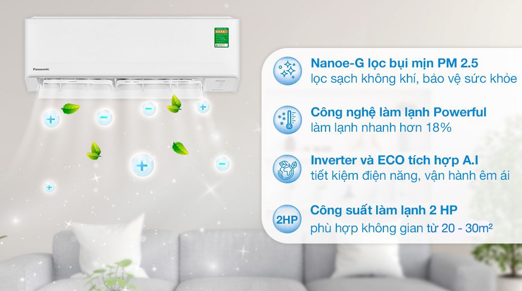 Chế độ Nanoe-G giúp máy lạnh Panasonic Inverter 2 HP CU/CS-PU18AKH-8 làm sạch không khí và ngăn ngừa bụi bẩn hiệu quả