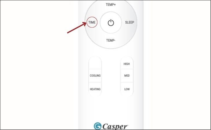Bạn nhấn nút TIME để mở chế độ hẹn giờ bật trên điều hòa Casper dòng di động