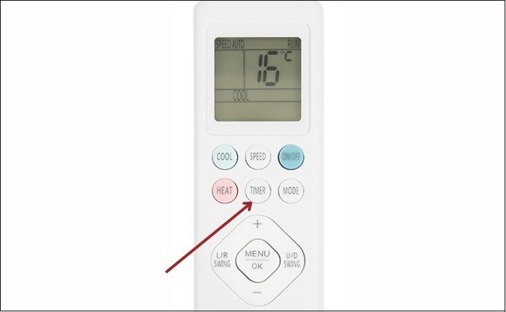 Nhấn nút TIMER khi máy lạnh đang mở để kích hoạt chế độ hẹn giờ tắt