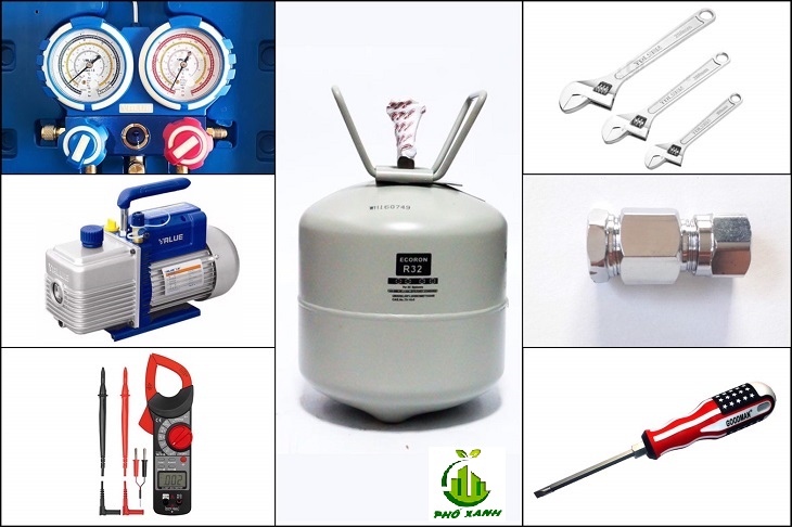 Chuẩn bị dụng cụ trước khi bơm gas máy lạnh