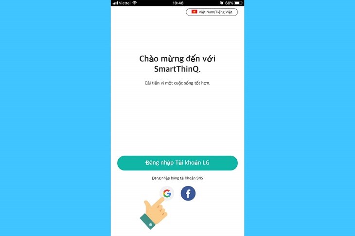 Nếu chưa có tài khoản, bạn có thể đăng nhập ứng dụng bằng tài khoản Google hoặc Facebook