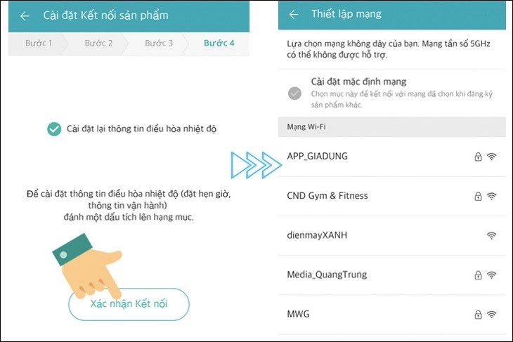 Vào mục Cài đặt Kết nối sản phẩm, chọn Xác nhận kết nối
