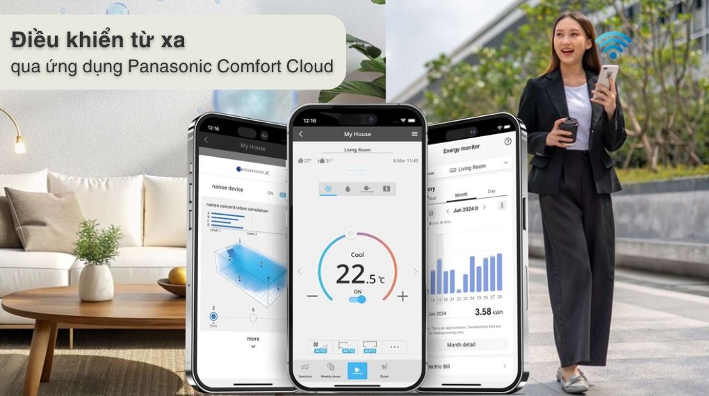 Điều khiển máy lạnh Panasonic từ xa qua ứng dụng Panasonic Comfort Cloud với máy lạnh Panasonic Inverter 2.5 HP CU/CS-XU24BKH-8