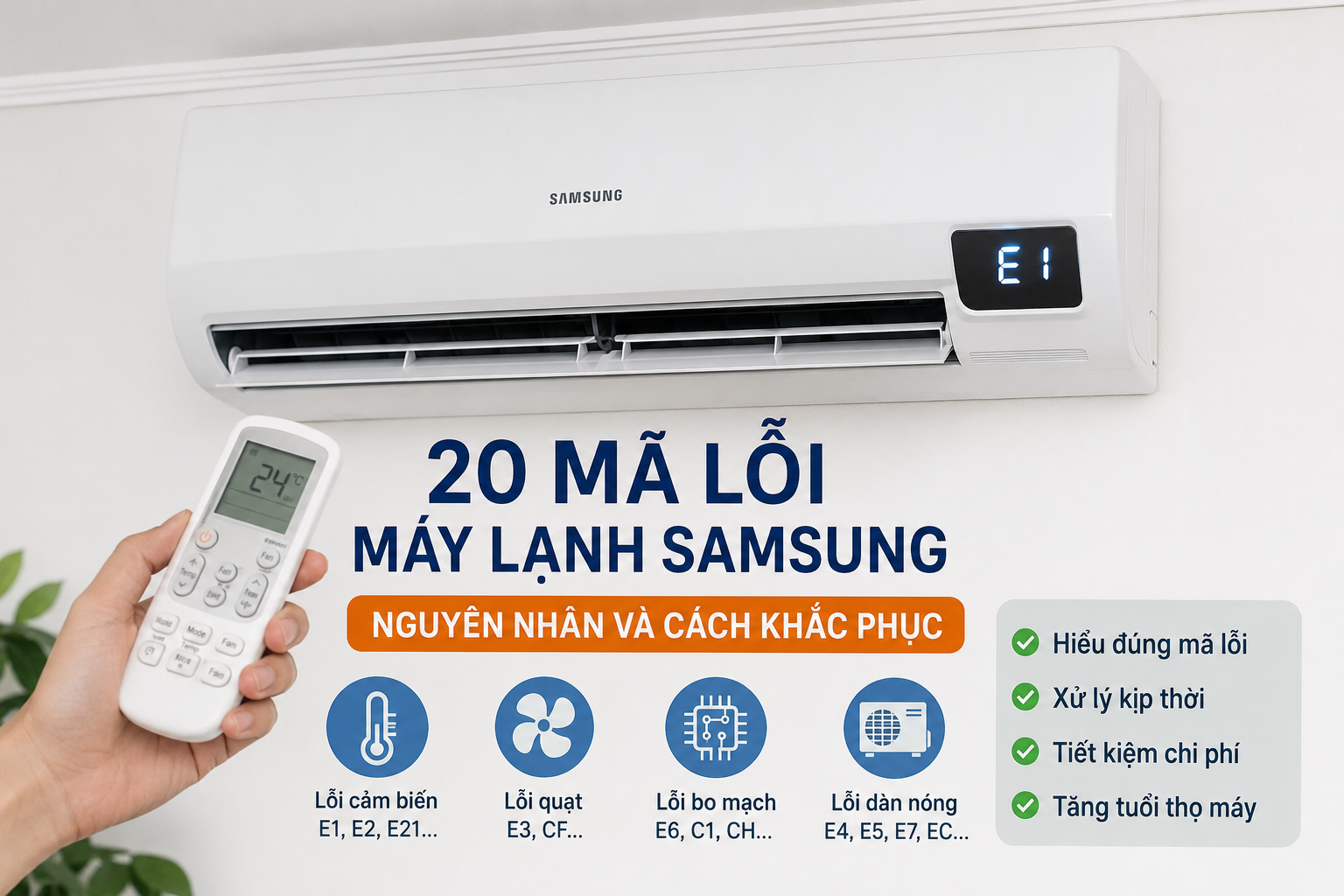 20 Mã lỗi máy lạnh Samsung thường gặp và cách khắc phục