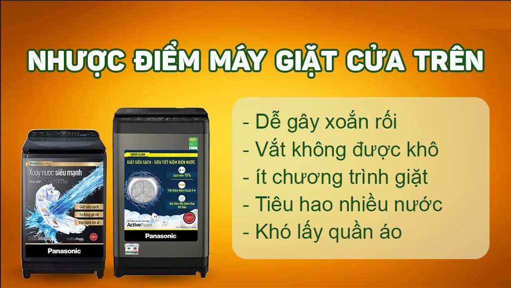 Nhược điểm của máy giặt cửa trên, lồng đứng