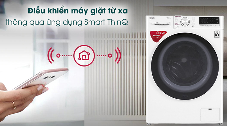 Máy giặt LG Inverter 8.5 kg FV1408S4W được tích hợp tính năng điều khiển từ xa qua ứng dụng Smart ThinQ vô cùng tiện lợi