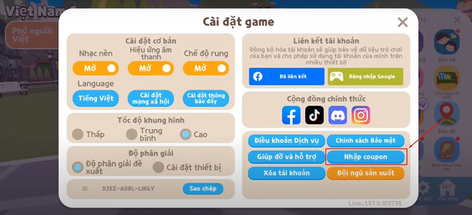 Nhập code Play Together