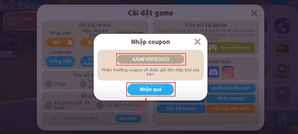 Nhập code Play Together 