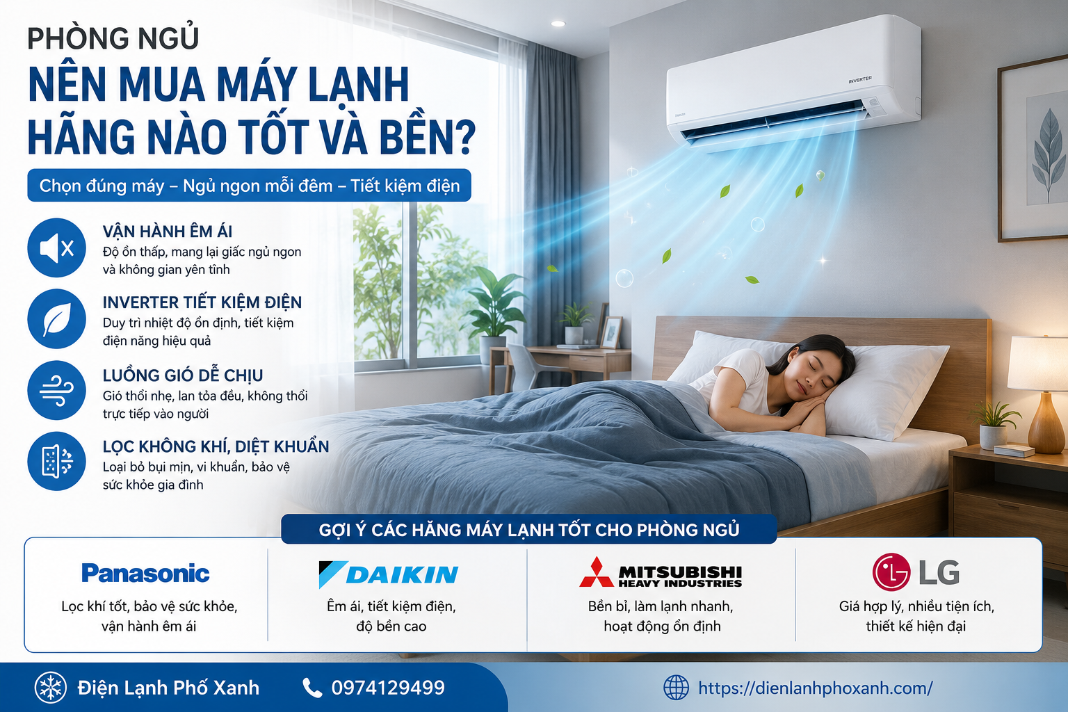 Phòng ngủ nên mua máy lạnh hãng nào tốt và bền?