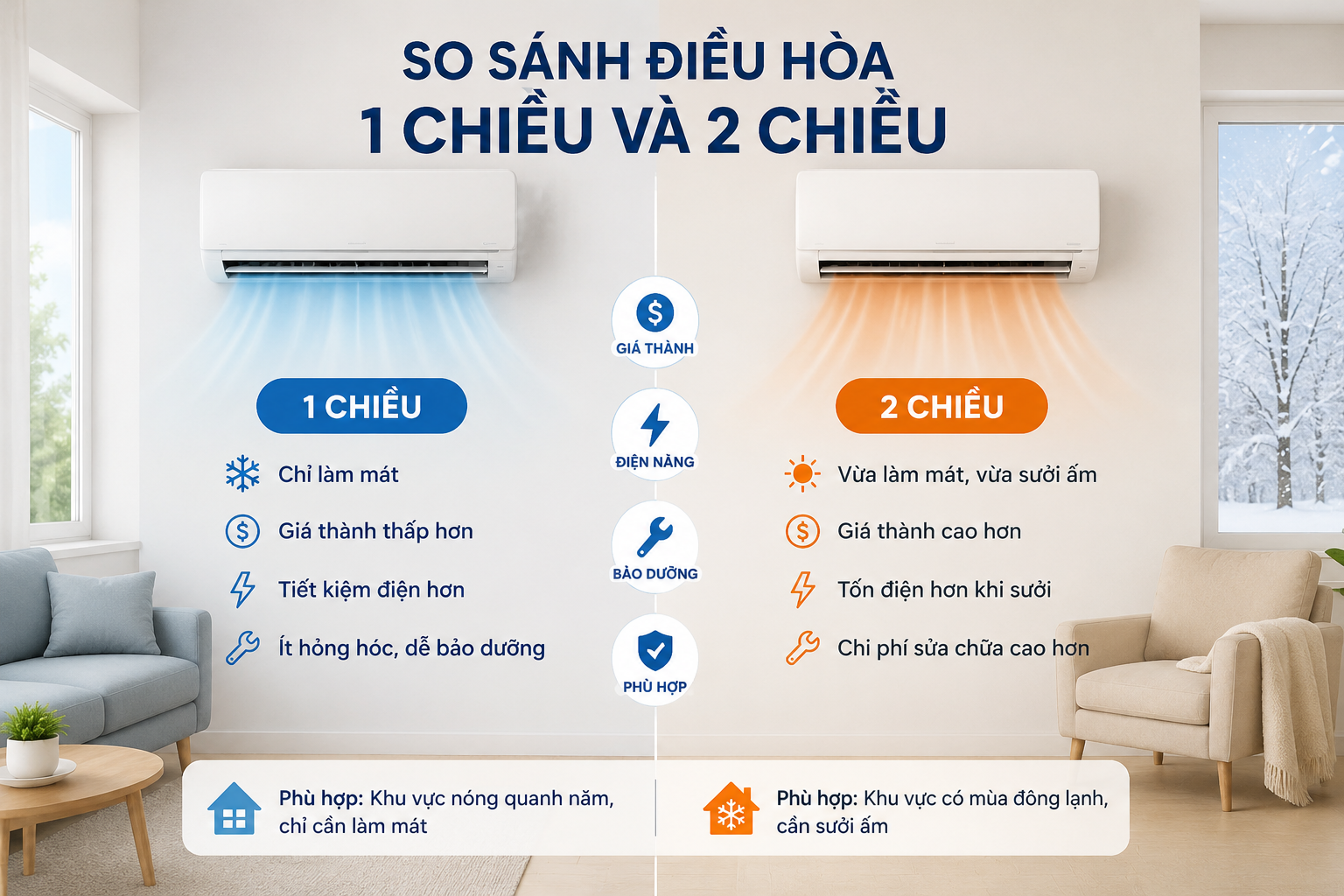 Nhược điểm điều hòa 2 chiều so với máy 1 chiều