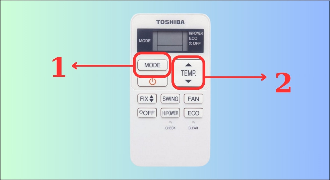 Chọn chế độ COOL và điều chỉnh nhiệt độ TEMP để máy lạnh Toshiba làm mát tối ưu