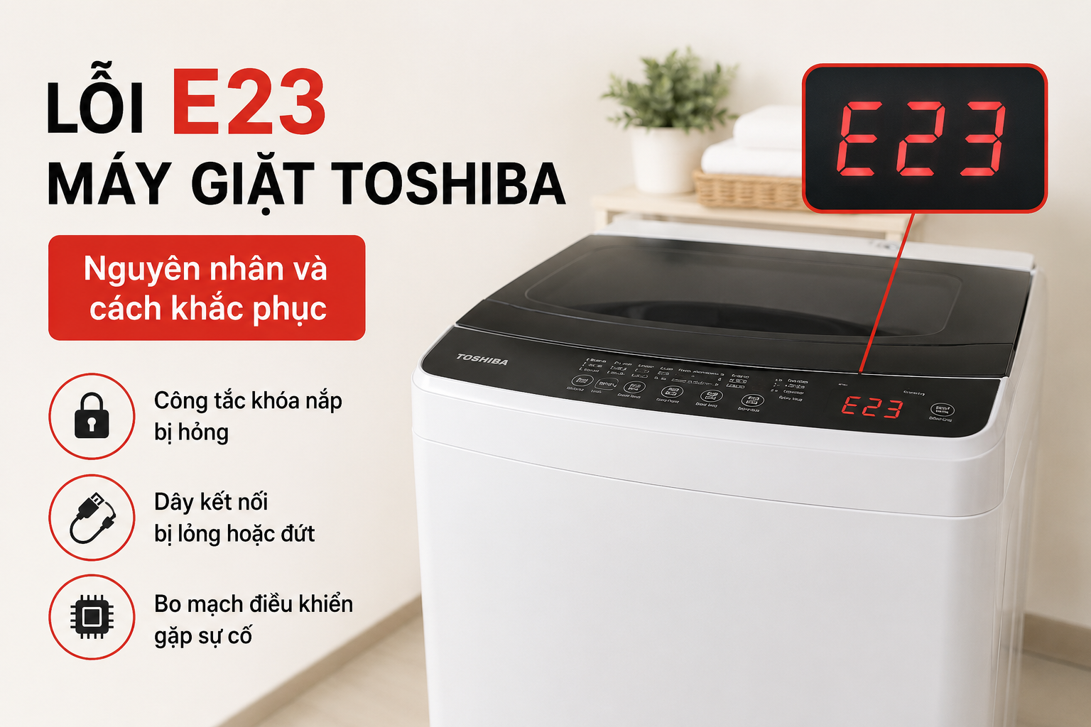 Lỗi E23 máy giặt Toshiba - Nguyên nhân và cách sửa