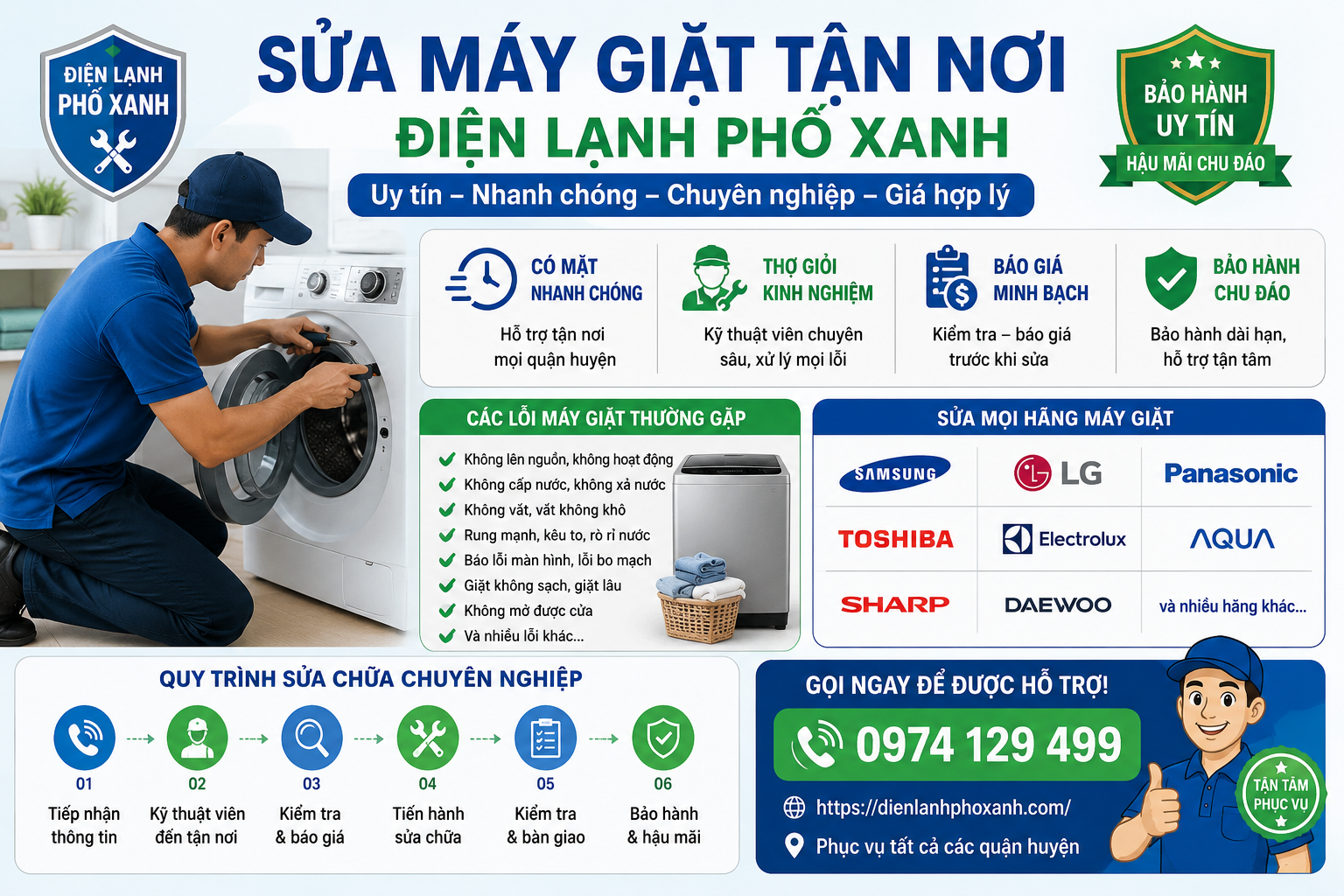 Sửa Máy Giặt Uy Tín Tận Nơi – Điện Lạnh Phố Xanh