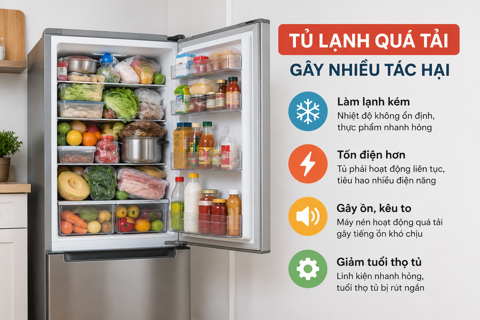 Tủ lạnh bị quá tải có tác hại gì? Cách khắc phục